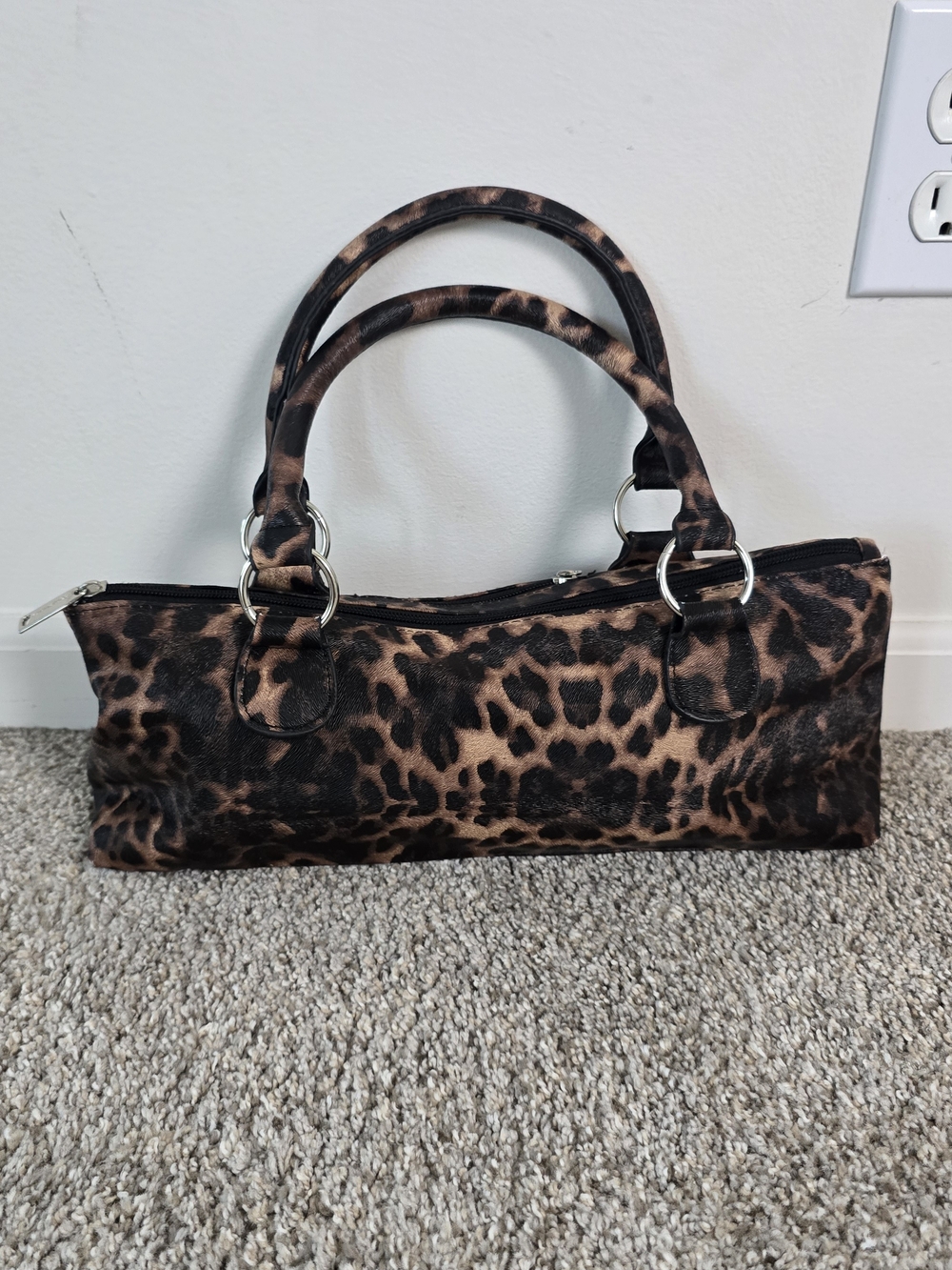 Y2k Retro Primeware Brown Black Leopard Print Top Handle Bag/Wine Clutch/Tote
